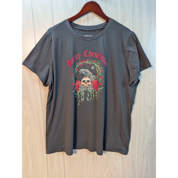 Torrid Shirt Women's Plus 2X Jersey Heritage Skull Goth Merry Christmas - Picture 1 of 6